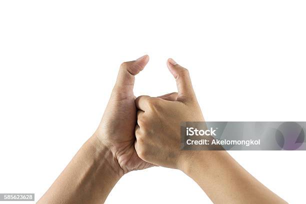 Arm Wrestling Between Man And Woman On White Background Stock Photo - Download Image Now