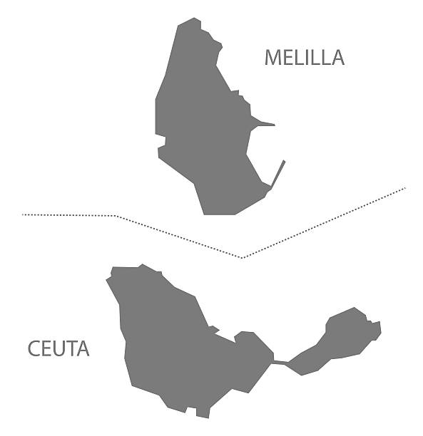Melilla and Ceuta Spain Map grey Melilla and Ceuta Spain Map in grey ceuta map stock illustrations