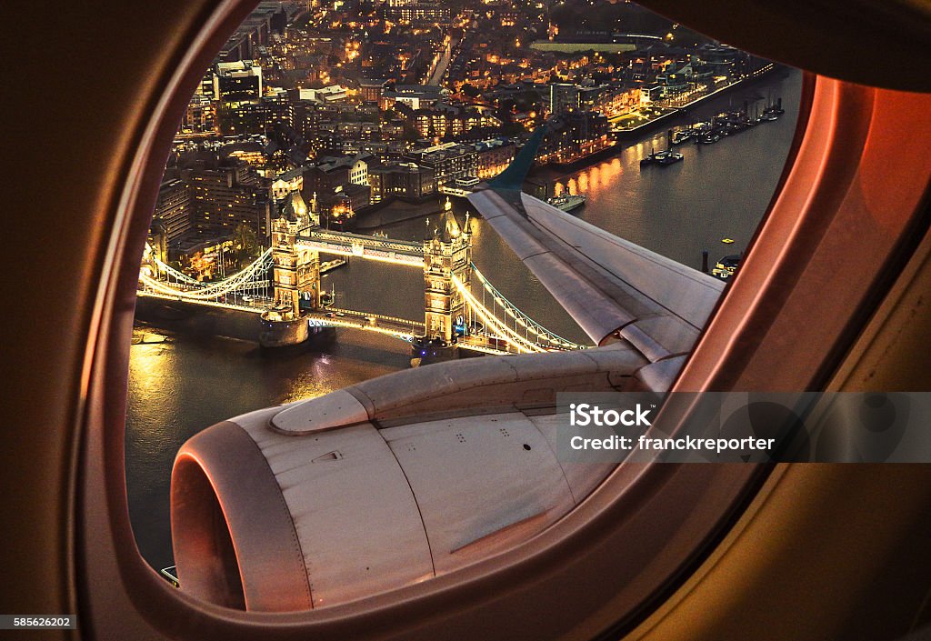 London bridge aerial view from the porthole Airplane Stock Photo