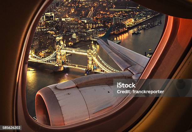 London Bridge Aerial View From The Porthole Stock Photo - Download Image Now - Airplane, Window, London - England