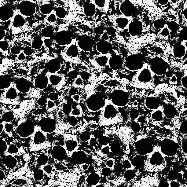 seamless skull pattern Black and white human skull grunge seamless pattern, isolated vector background skull patterns stock illustrations
