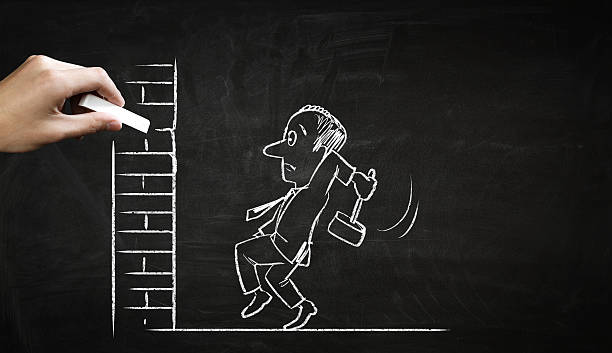 istock Funny businessman chalk drawing . Mixed media 585627164