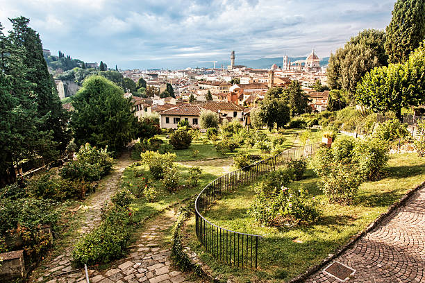 View from Giardino delle Rose to the city of Florence stock photo