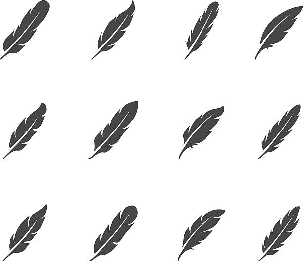 feather icon-set - feder stock-grafiken, -clipart, -cartoons und -symbole