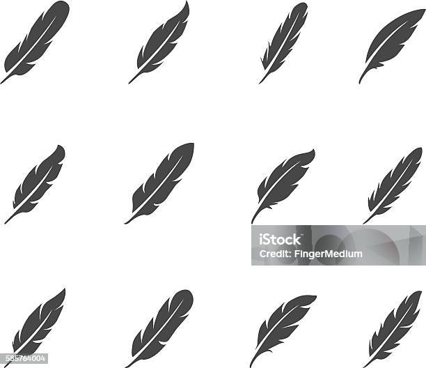 Feather Icon Set Stock Illustration - Download Image Now - Feather, Quill Pen, Vector