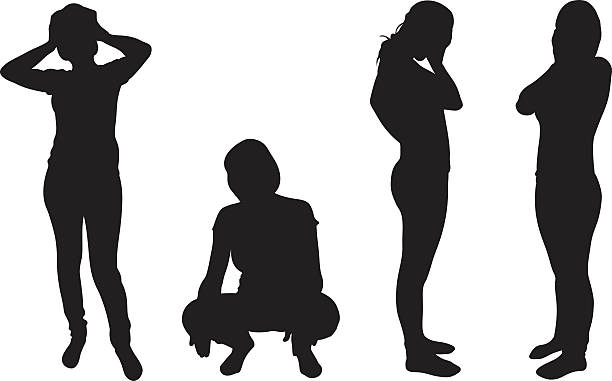 sorrow set of women in despair silhouette of depressing stock illustrations