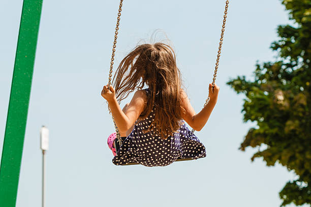 istock Girl swinging on swing-set. 585765456