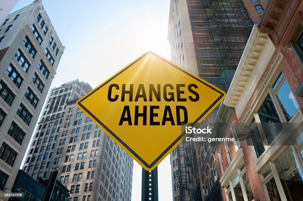 "Changes ahead"traffic sign "Changes ahead" traffic sign in city Change Stock Photo