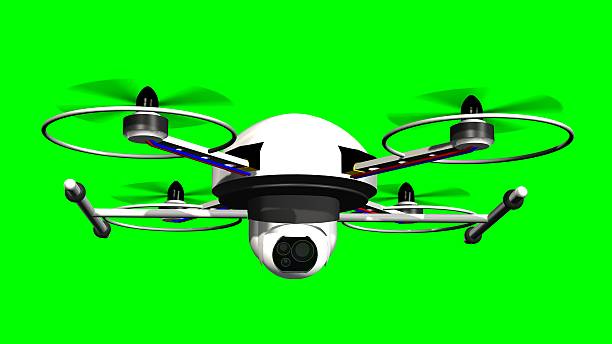 drone quadrocopter with camera in flight on green screen
