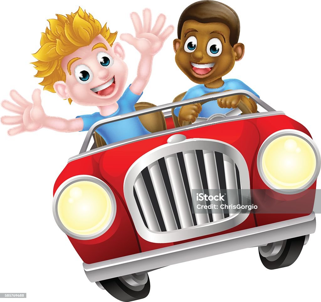 Two Boys In A Car Stock Illustration - Download Image Now - Car, Road Trip,  People - iStock