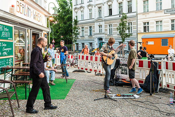 Berlin, Germany - June 21, 2013: A band performing by the street during Fete de la Musique in Berlin, Germany.