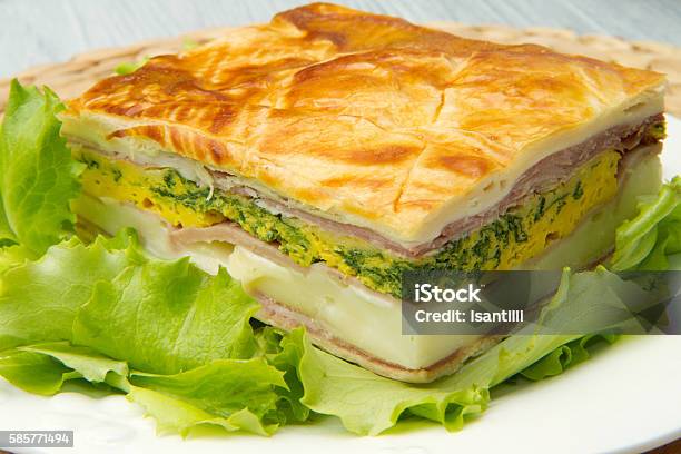 Pie With Ham Ans Cheese Stock Photo - Download Image Now - Appetizer, Autumn, Baked