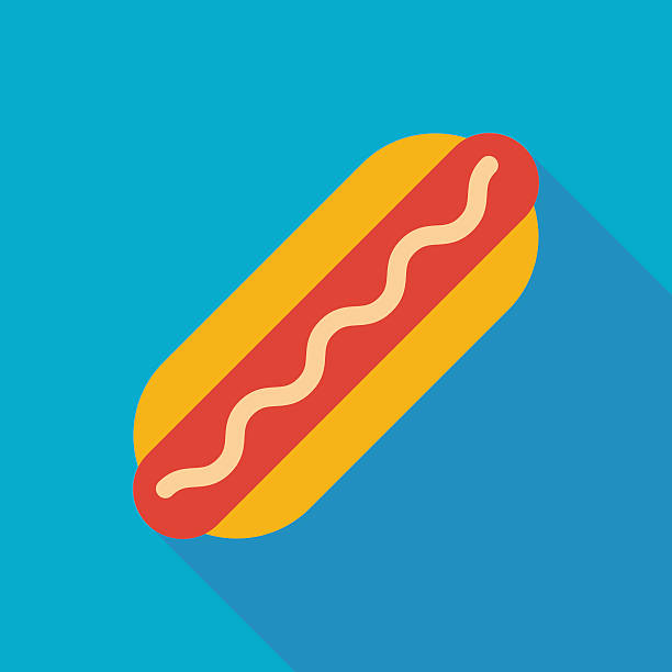 bildbanksillustrationer, clip art samt tecknat material och ikoner med hot dog icon with long shadow. flat style vector illustration - hotdog