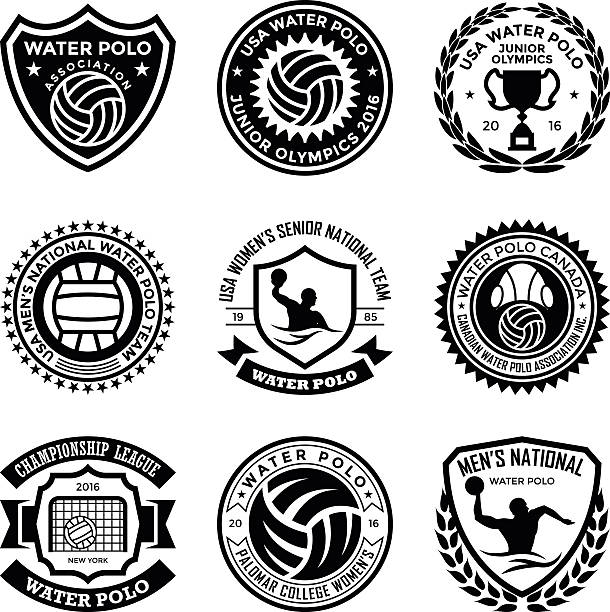 Water Polo Badges Set of sports glyh badges. water polo stock illustrations