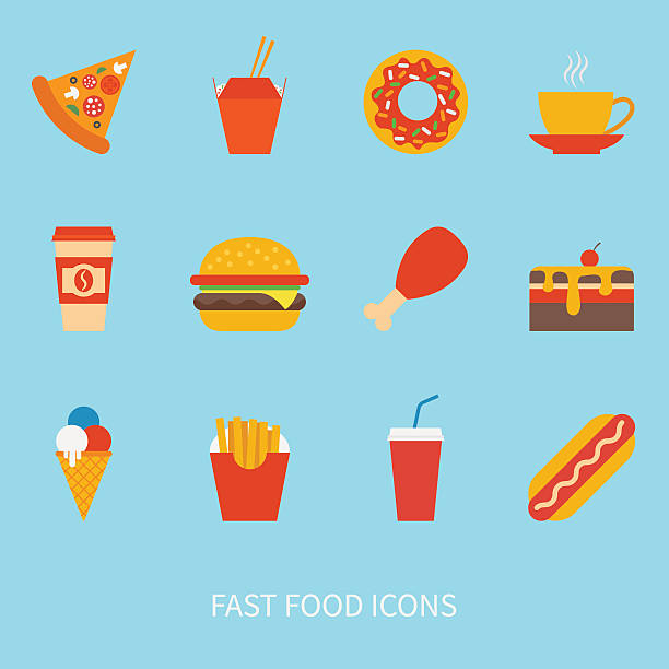 illustrazioni stock, clip art, cartoni animati e icone di tendenza di set vettoriale di icone del fast food - animal leg