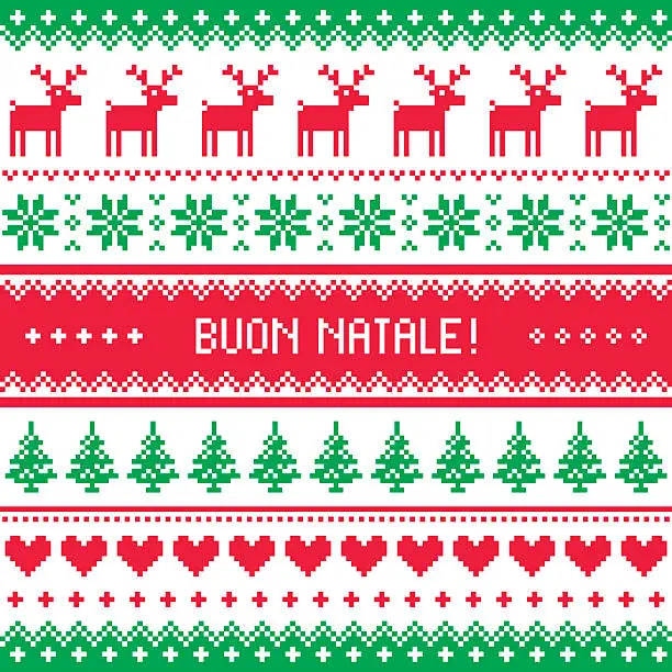 Vector illustration of Buon Natale card - Scandinavian christmas pattern