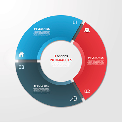 Pie chart circle infographic template with 3 options. Business concept. Vector illustration.