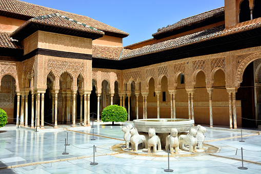 Moorish arches in the Court of the Lions, Alhambra, Granada