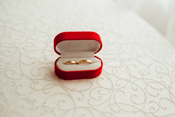 istock wedding rings in the red box 585775536