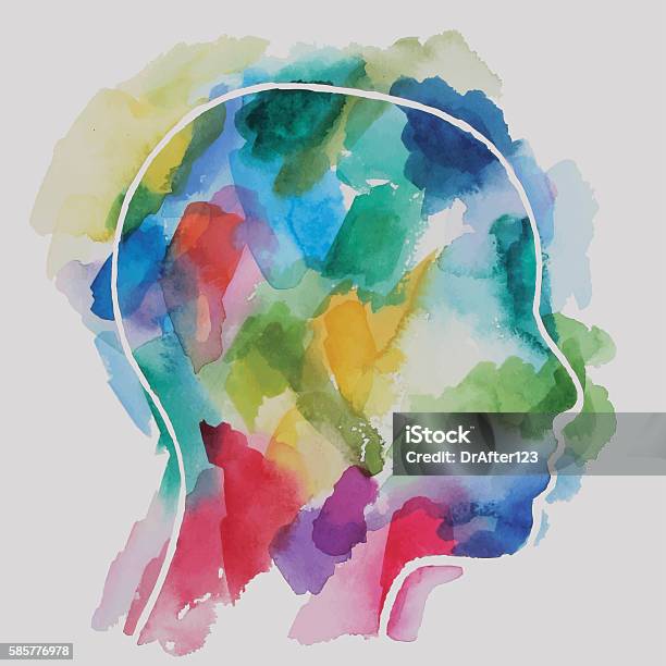 Watercolor Child Head Stock Illustration - Download Image Now - Mental Health, Child, Emotion