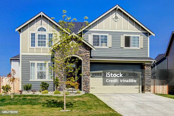 Luxurious Modern House With Entrance High Ceiling Porch Stock Photo - Download Image Now