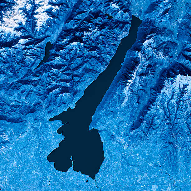 istock Lago Di Garda Topographic Map Blue Color Top View 585778352