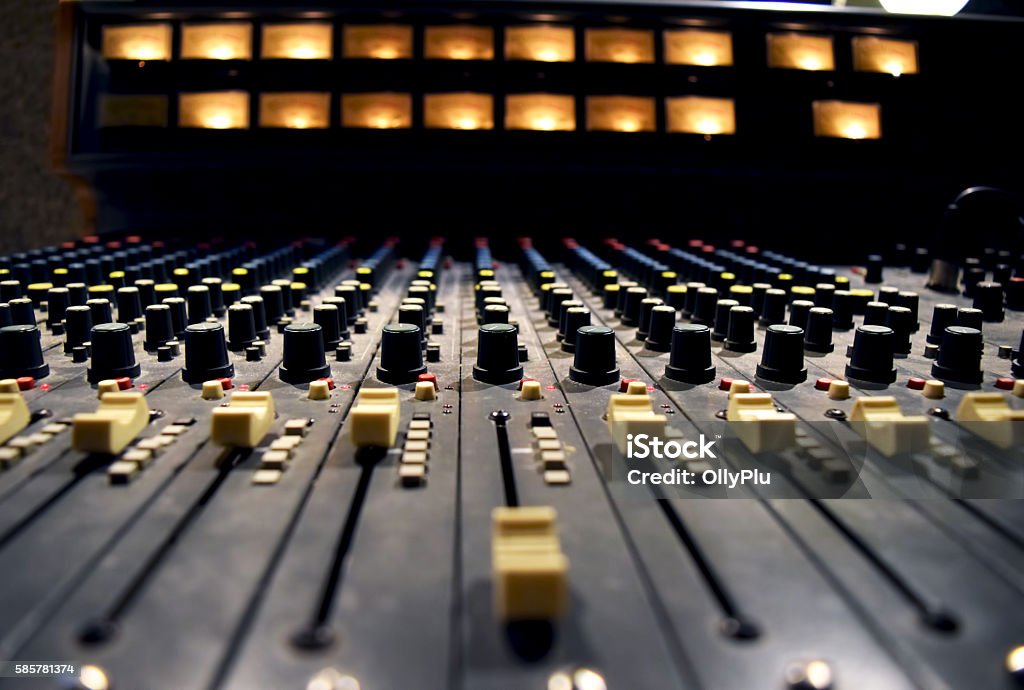 Audio record studio, professional console in recording studio, mixer panel Recording Studio Stock Photo