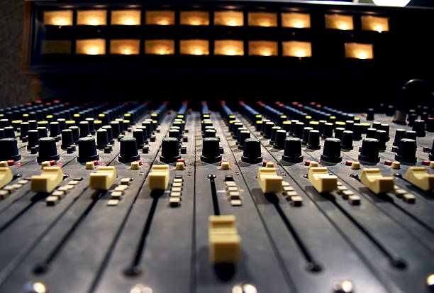 Audio record studio, professional console in recording studio, mixer panel Audio record studio, professional console in recording studio, mixer panel sound mixer photos stock pictures, royalty-free photos & images