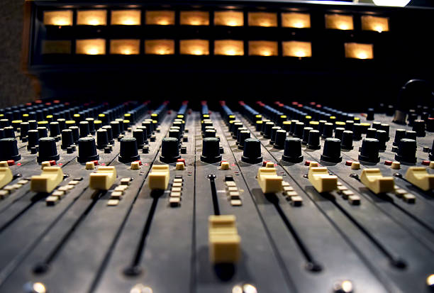 audio record studio, professional console in recording studio, mixer panel - digitally generated image audio equipment music recording studio imagens e fotografias de stock