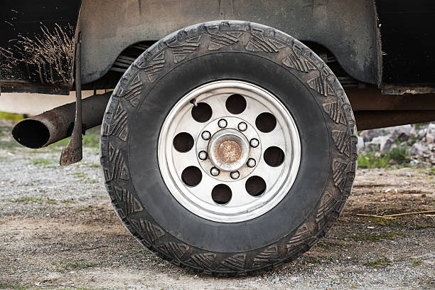 istock Car wheel on dirty rural road, front view 585781688