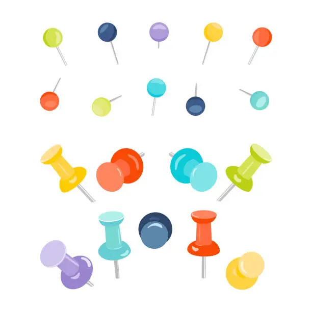 Vector illustration of Set of push pins