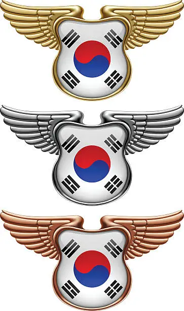 Vector illustration of Award signs with wings and South Korea flag