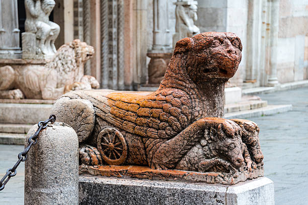 Statue of mythological griffin in Ferrara, Italy