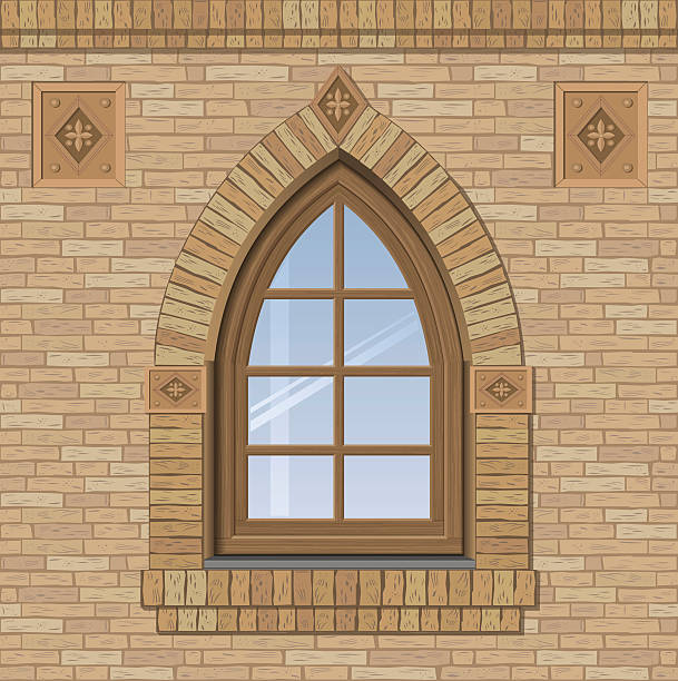 ilustrações de stock, clip art, desenhos animados e ícones de arched old window - wall profile
