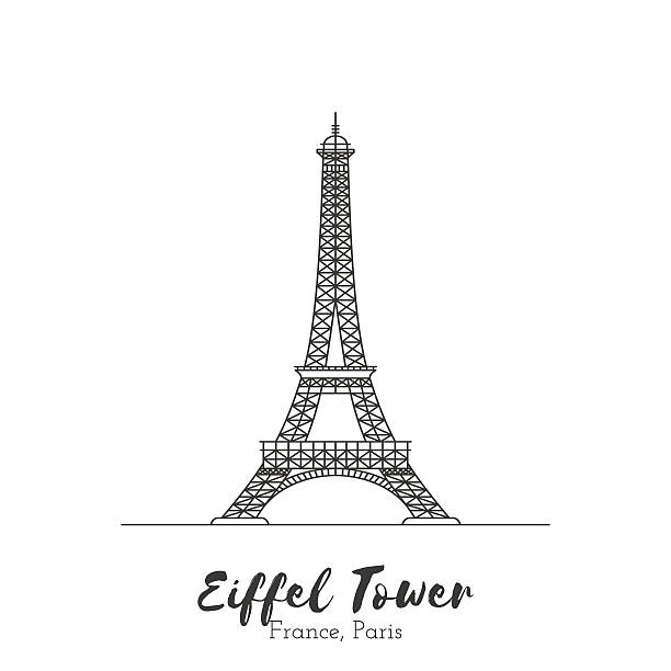 細線ベクトルイラストでヨーロッパのランドマーク - eiffel tower black and white paris france construction点のイラスト素材／クリップアート素材／マンガ素材／アイコン素材