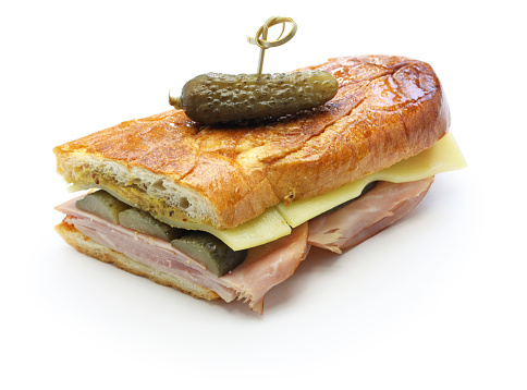 cuban sandwich, cuban mix, ham and cheese pressed sandwich isolated on white background