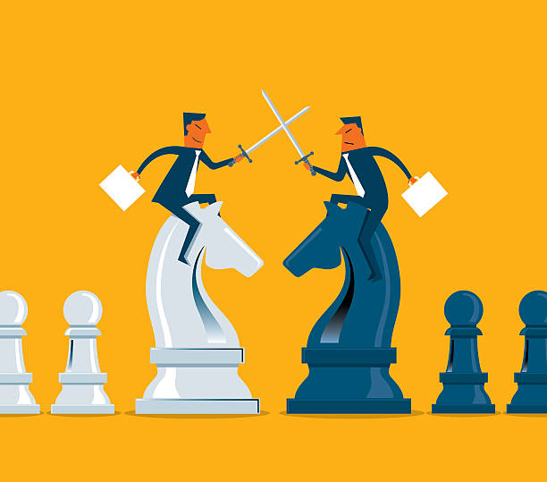 illustrazioni stock, clip art, cartoni animati e icone di tendenza di concorrenza - strategy chess conflict chess board