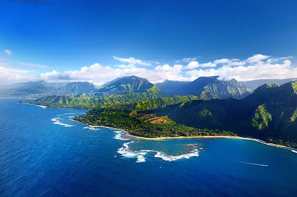 Beautiful aerial view of spectacular Na Pali coast, Kauai, Hawaii