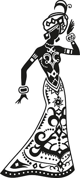 ilustraciones, imágenes clip art, dibujos animados e iconos de stock de baile de mujer africana étnica - ornamented accessory