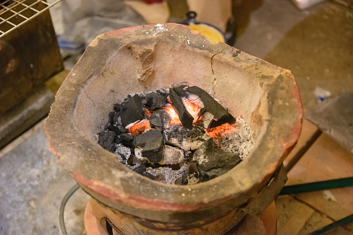 Old clay stove for traditional cooking in Thailand