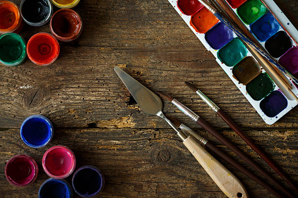 istock Painting set: brushes, paints, watercolor, acrylic paint 585788286