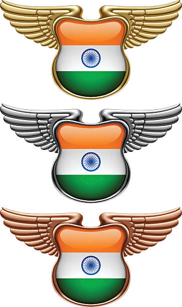 gold,silber und bronze auszeichnung zeichen mit flügeln und indien-flagge - bronze silver gold perks stock-grafiken, -clipart, -cartoons und -symbole