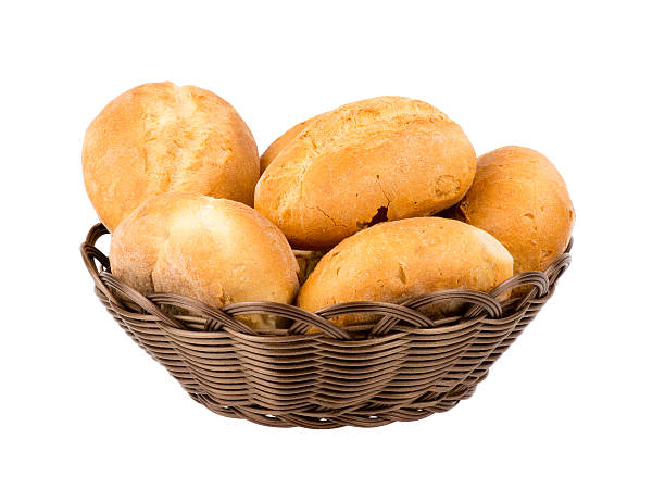 Fresh buns in basket isolated. stock photo