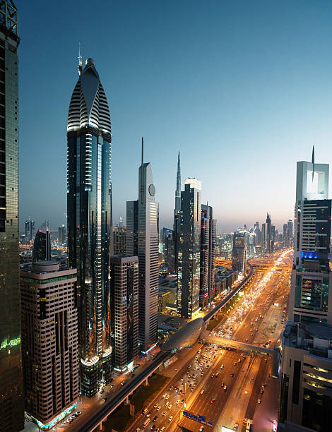 istock Dubai skyline in sunset time, United Arab Emirates 585791352