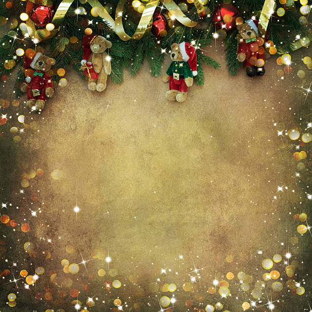 istock Cute vintage teddy bear . Retro christmas decoration 585792824