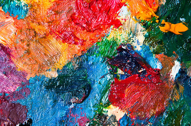 istock Oil paints multicolored closeup abstract background 585793176
