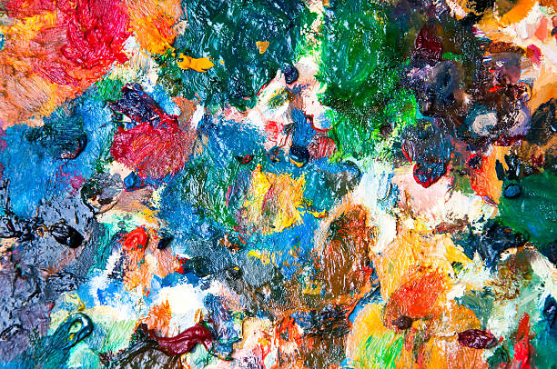 istock Oil paints multicolored closeup abstract background 585793568