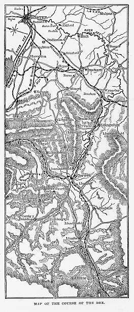 ilustrações, clipart, desenhos animados e ícones de mapa do rio dee, gravura vitoriana de gales, circa 1840 - dee river illustrations