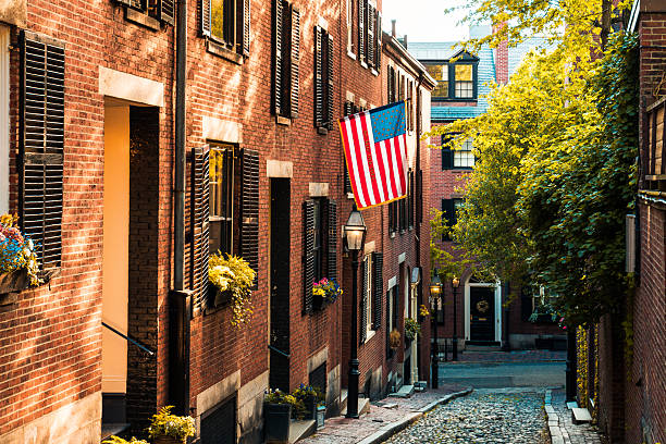 Historic Acorn Street at Boston stock photo