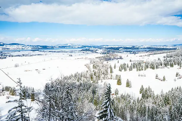 Panoramic view of winter scene in Fussen, Bavaria, Germany